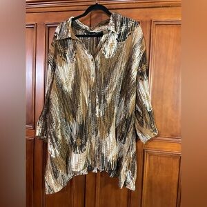 Maggie Barnes Women’s 4x Brown Black Beige Geometric Pattern Button Up Lknw As S